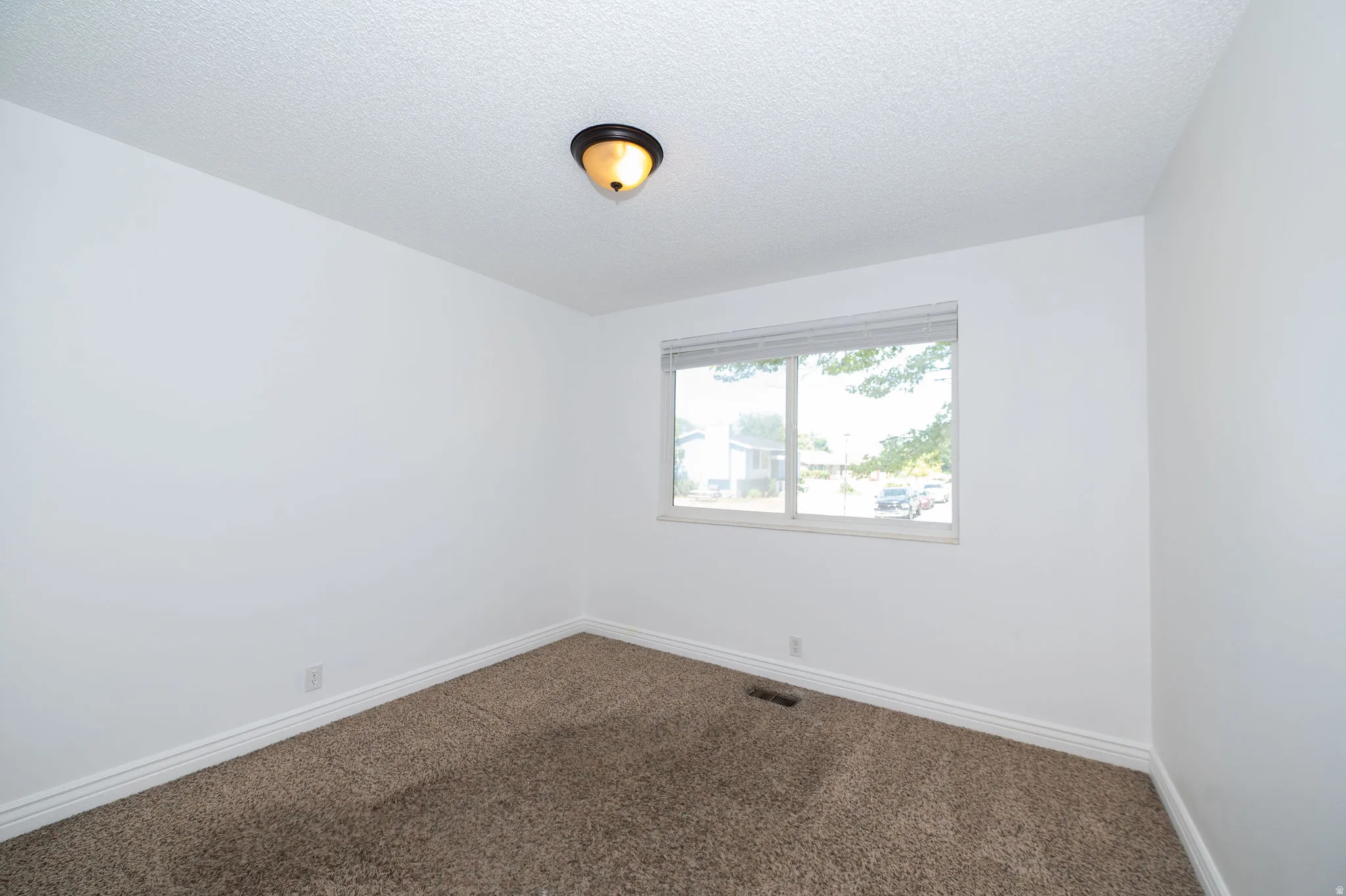 Neutral wall finishes and carpeted flooring