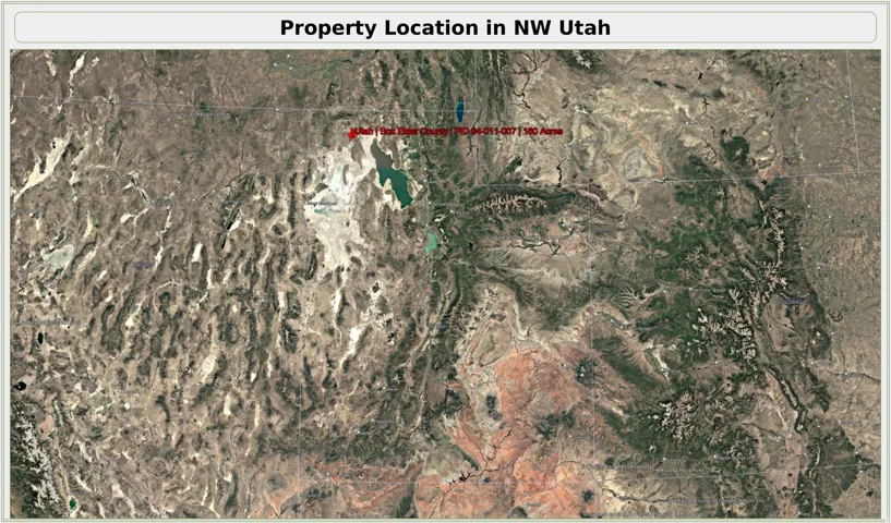 Property Location Map. Indicating the geographic placement of the property in Northwestern Utah, including parcel identification and acreage