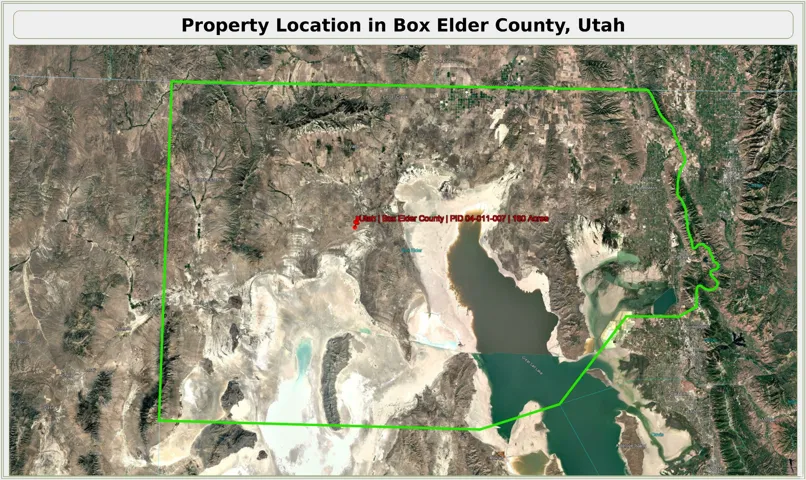 Property Location Map. Displaying the geographic location of the property within Box Elder County, Utah, including its Parcel ID and acreage