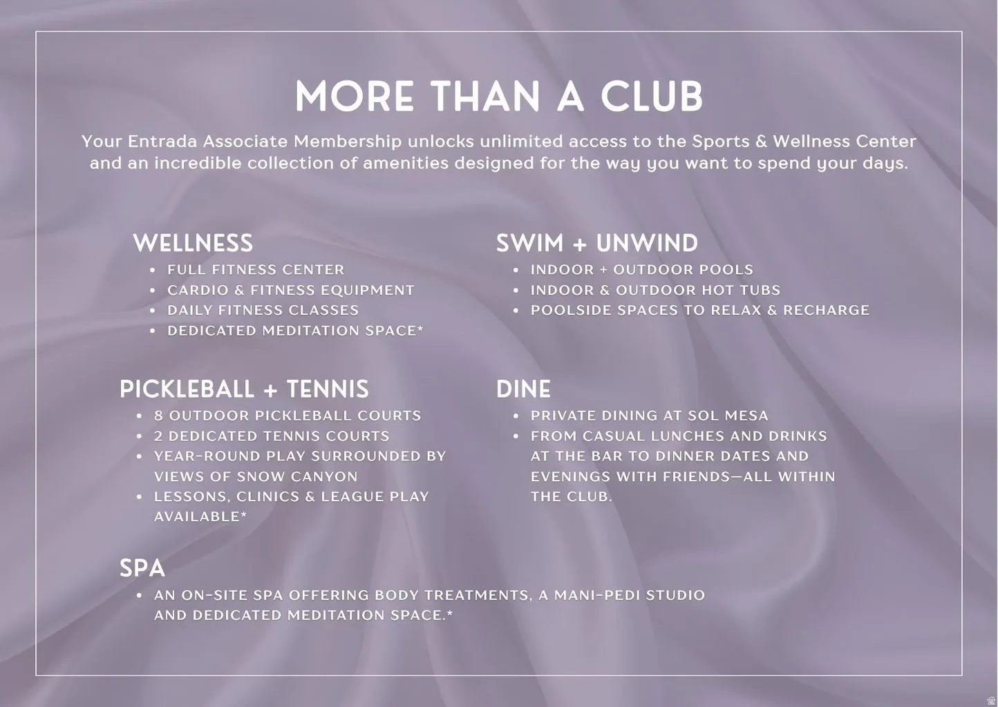 Membership Amenities Overview. Detailing the facilities and services available to members