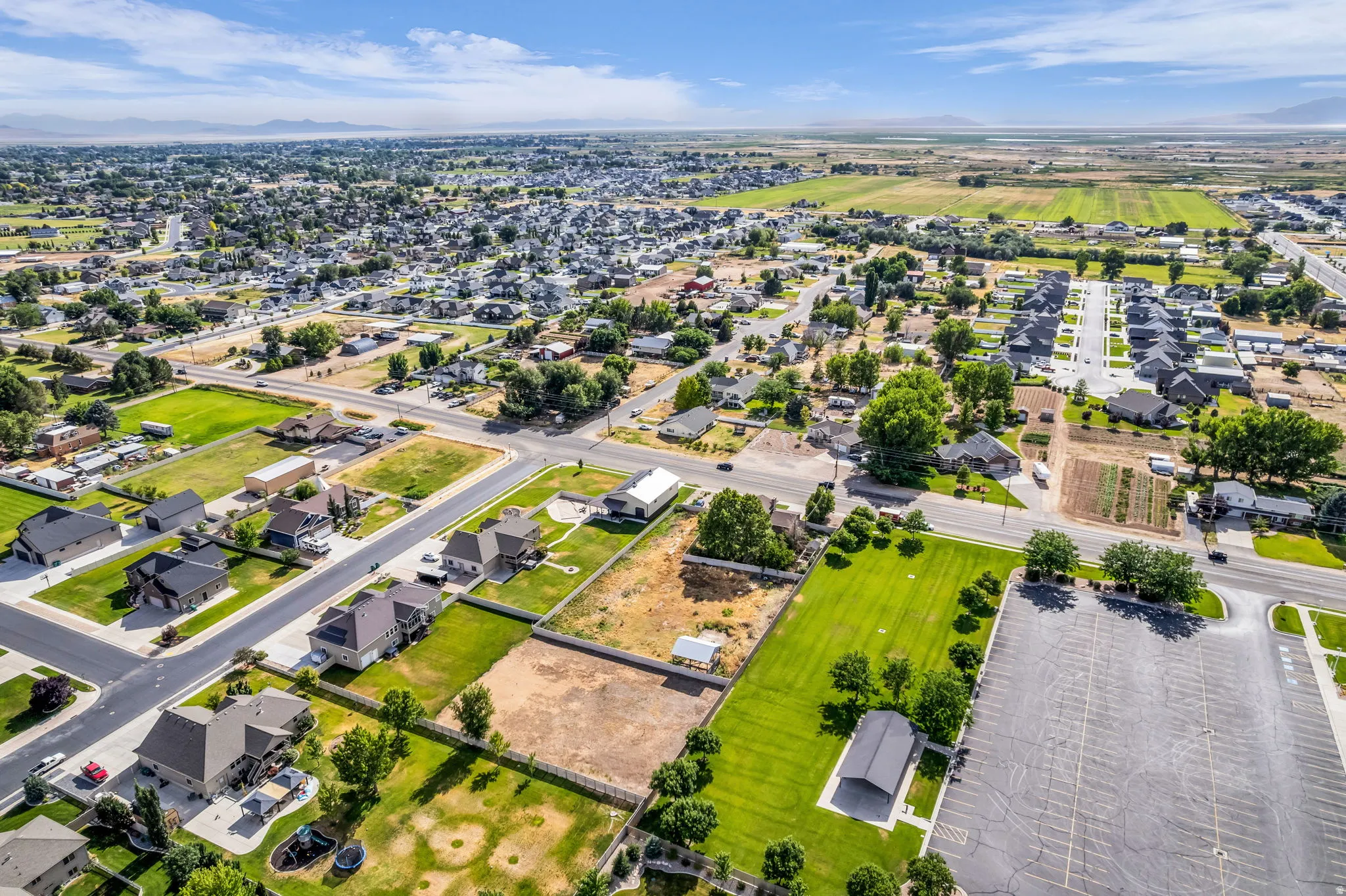 Expansive residential area with a grid street pattern and numerous single-family homes