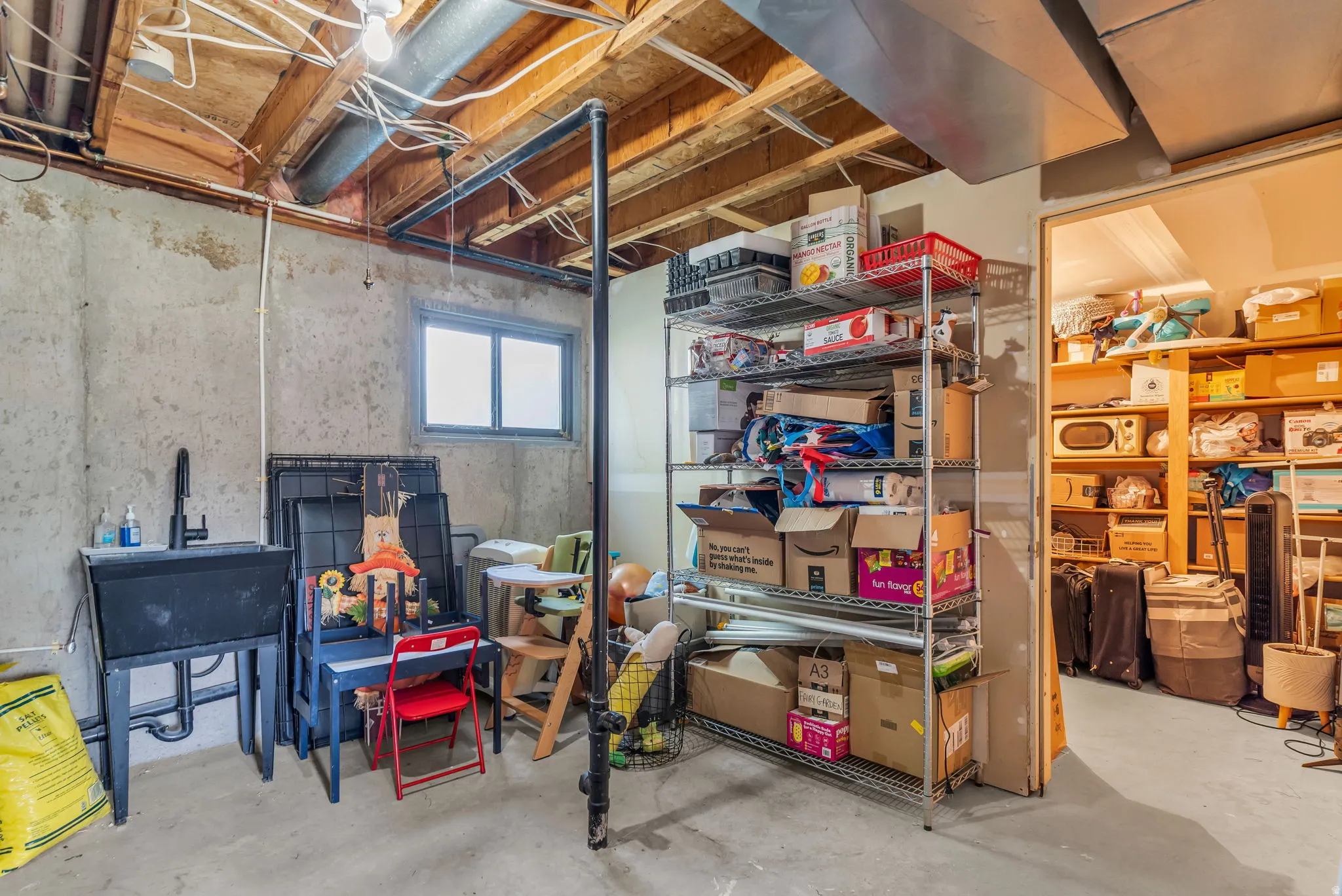 Concrete flooring and exposed ceiling beams