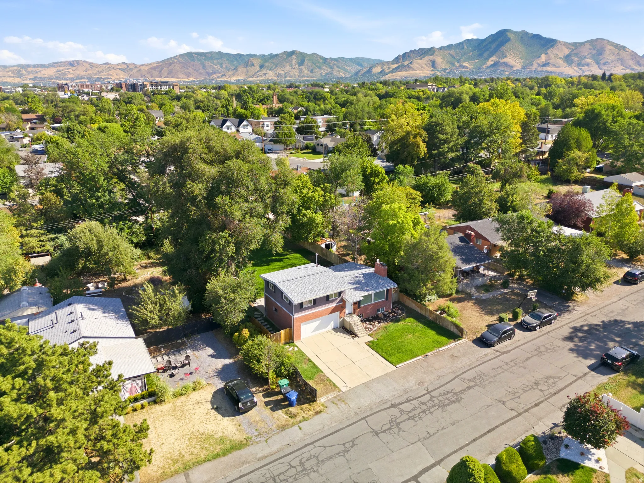 Well-maintained landscaping with mature trees and a manicured lawn