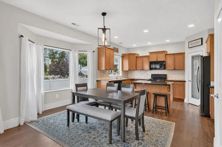 Dining area with large bay window