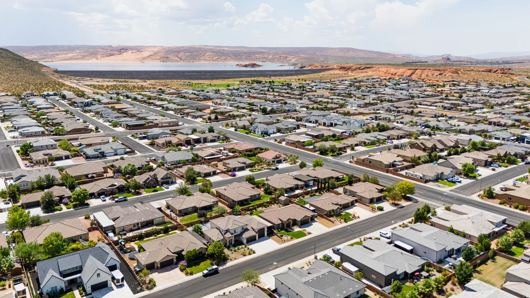 Expansive residential development with paved streets and established homes