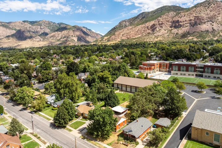Mountain backdrop with extensive treed areas