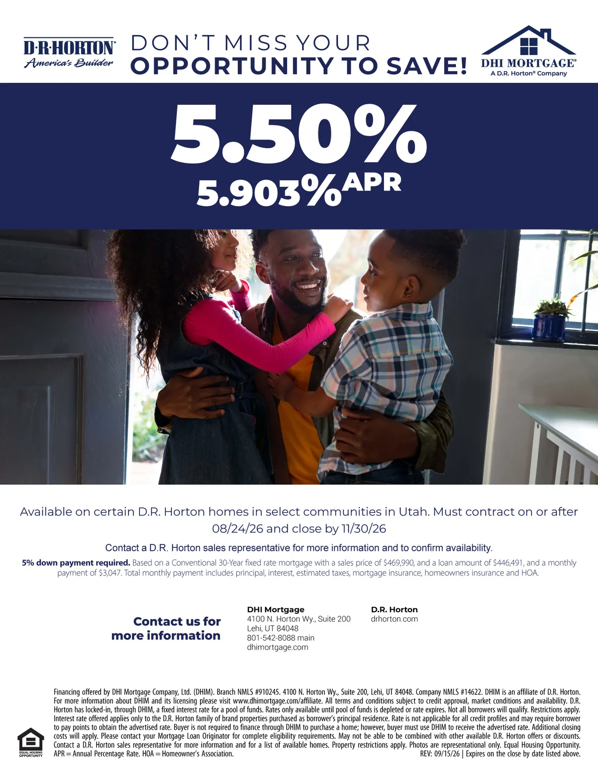 Promotional Flyer. Outlining mortgage interest rates and terms for specific properties
