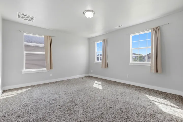 Plush gray carpeting, white trim, and light gray walls