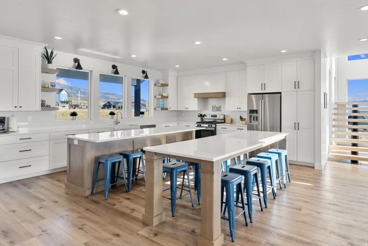 White cabinetry with matte black hardware