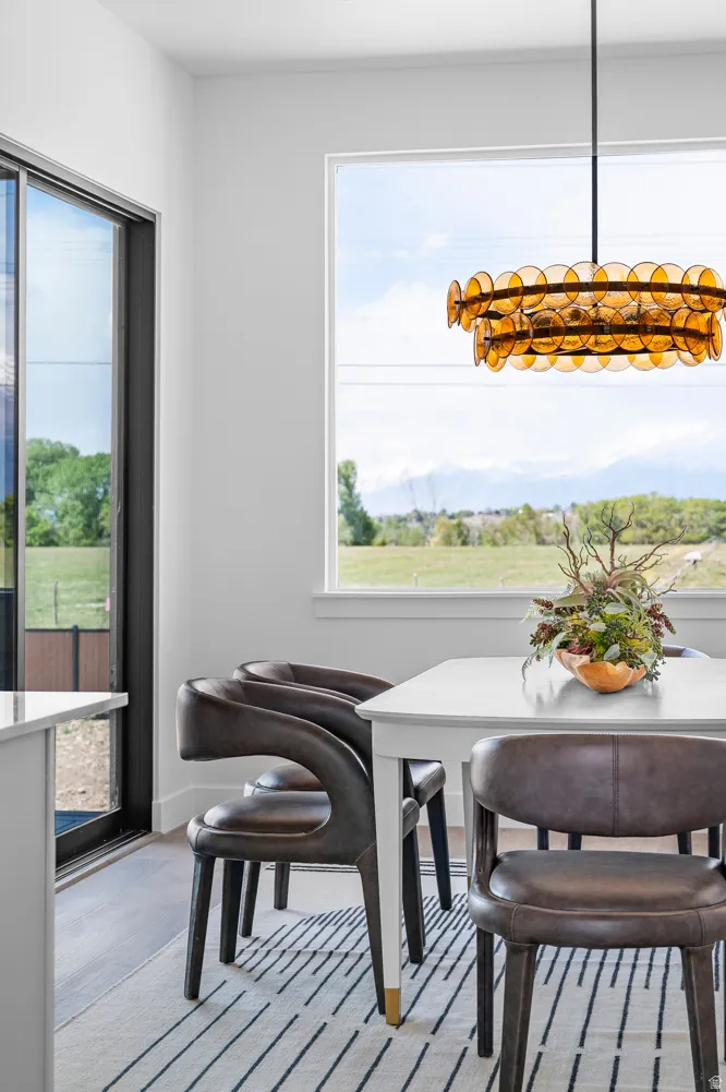 Expansive window with mountain backdrop