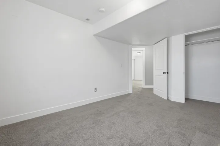 Plush carpeting, white trim, and a built-in closet