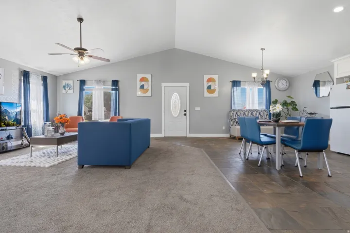 Vaulted ceiling with an integrated ceiling fan and light fixture