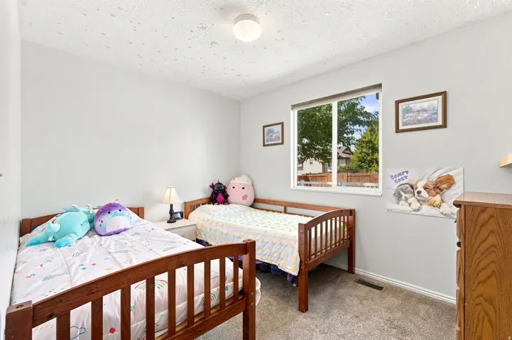 Carpeted room with a single window, white walls, and a ceiling-mounted light fixture
