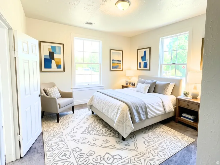 Bedroom 2 Recessed lighting, multiple windows, and paneled interior door