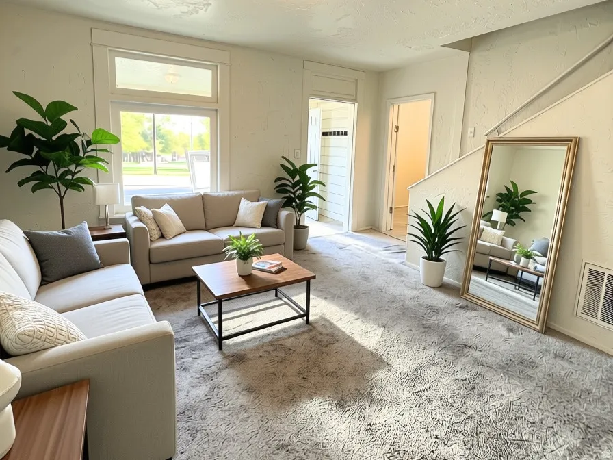 Large front room with lots of light.  neutral colors
