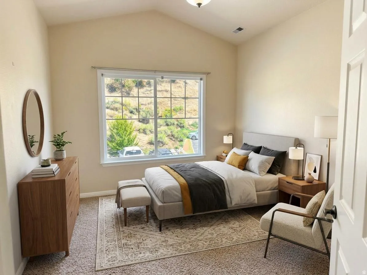 Second bedroom with large window and lots of natural light.
