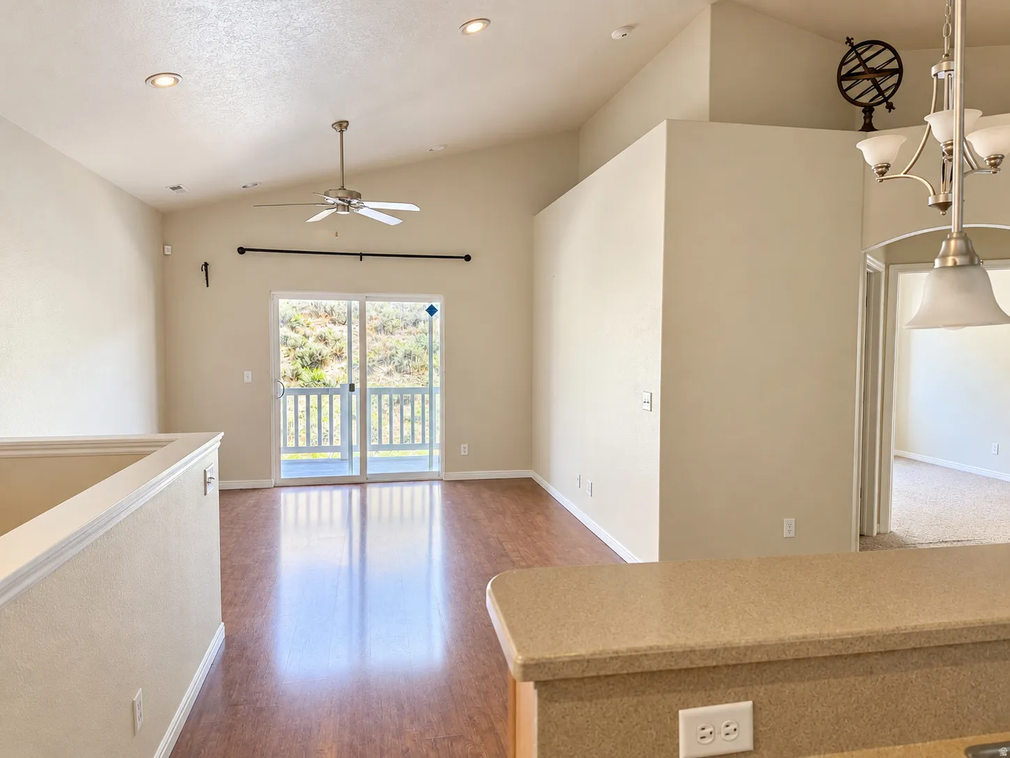 View from the kitchen to the family room.