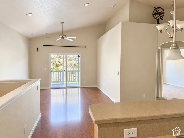 View from the kitchen to the family room.
