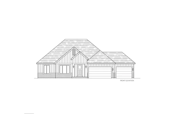 Architectural Drawing. Front elevation of the property, indicating exterior design elements and access points