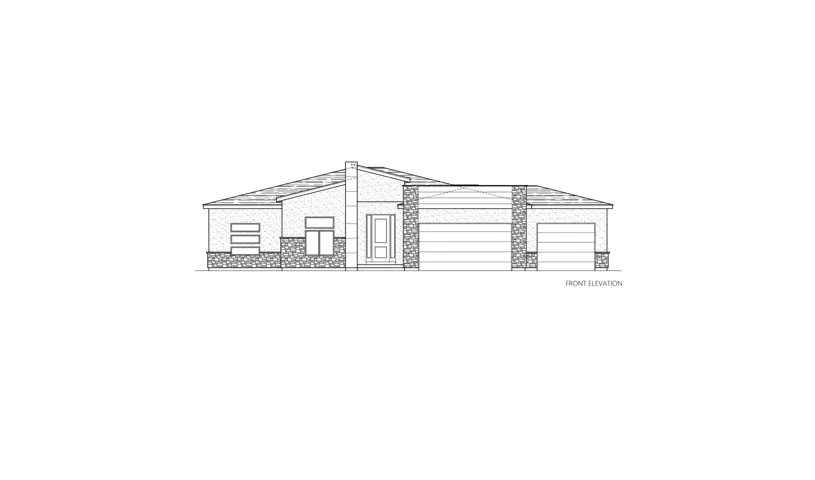 Architectural Drawing. Front elevation of the property, displaying exterior design elements and general dimensions