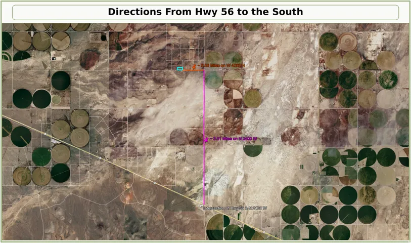 Aerial Map. Illustrating directional guidance from Highway 56 to the southern region of the property