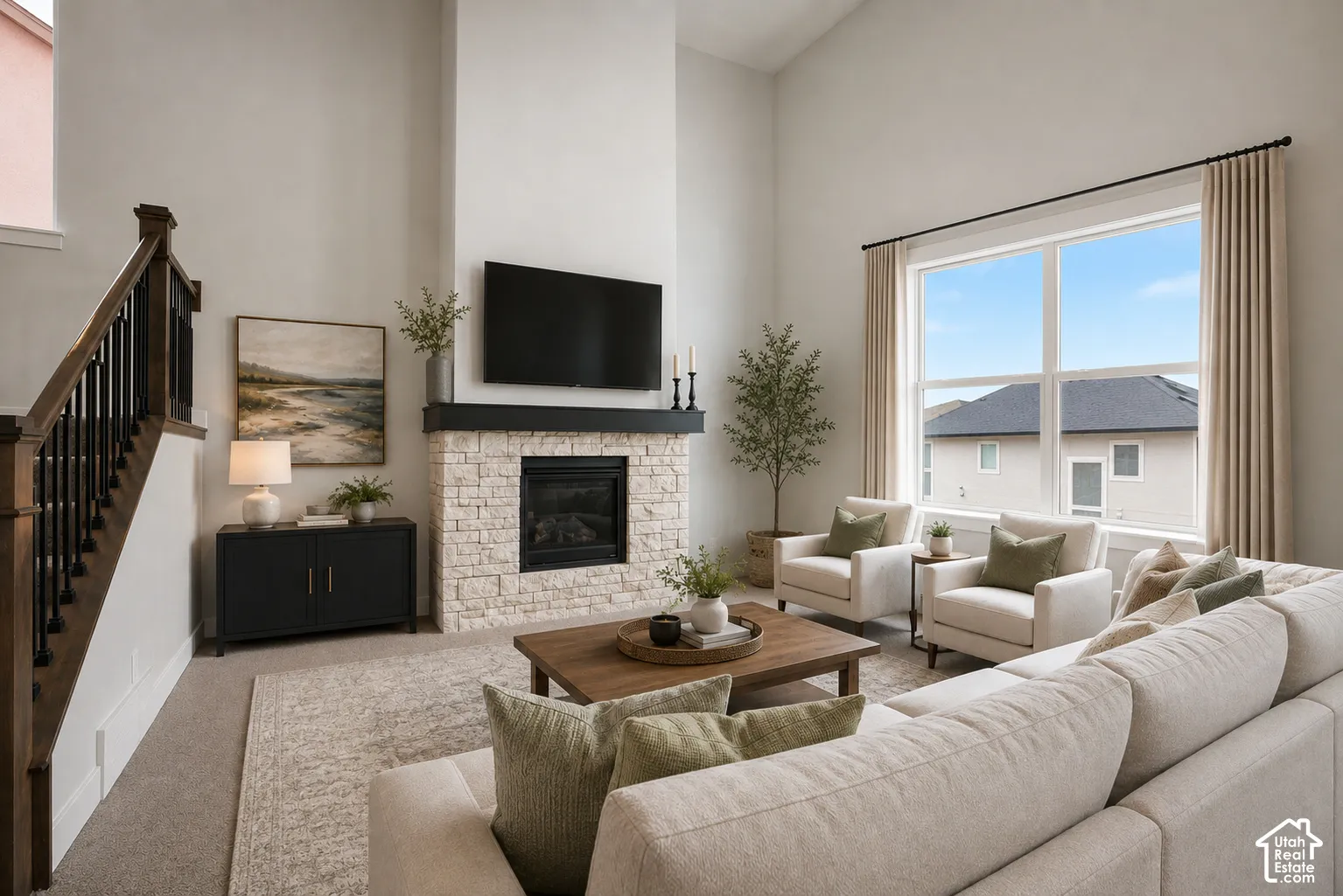 Great room virtually staged for decoration ideas
