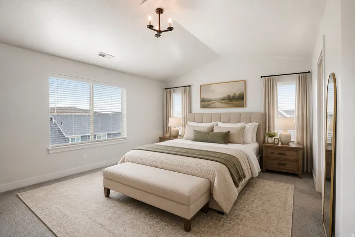 Primary bedroom virtually staged for decoration ideas