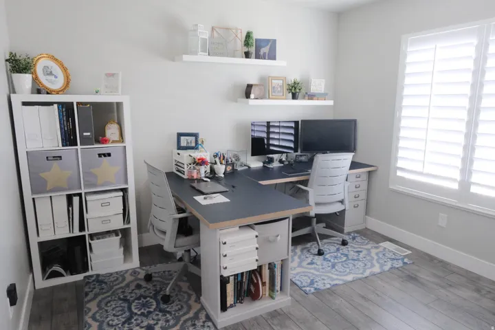 Light gray wall paint with white trim