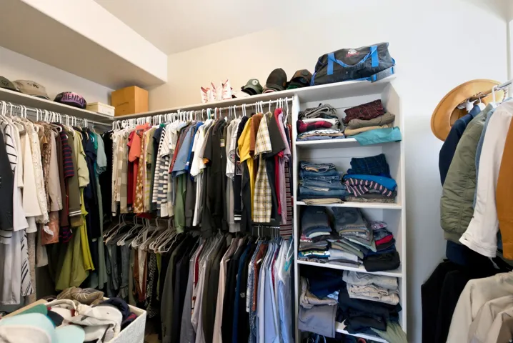 Built-in shelving and hanging rods for ample storage