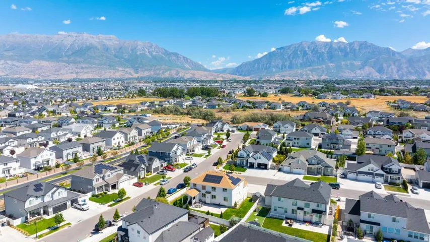 Expansive residential community featuring diverse architectural styles and mountain scenery