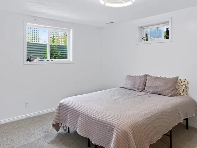 White painted walls and trim, carpeted flooring, and a ceiling-mounted light fixture