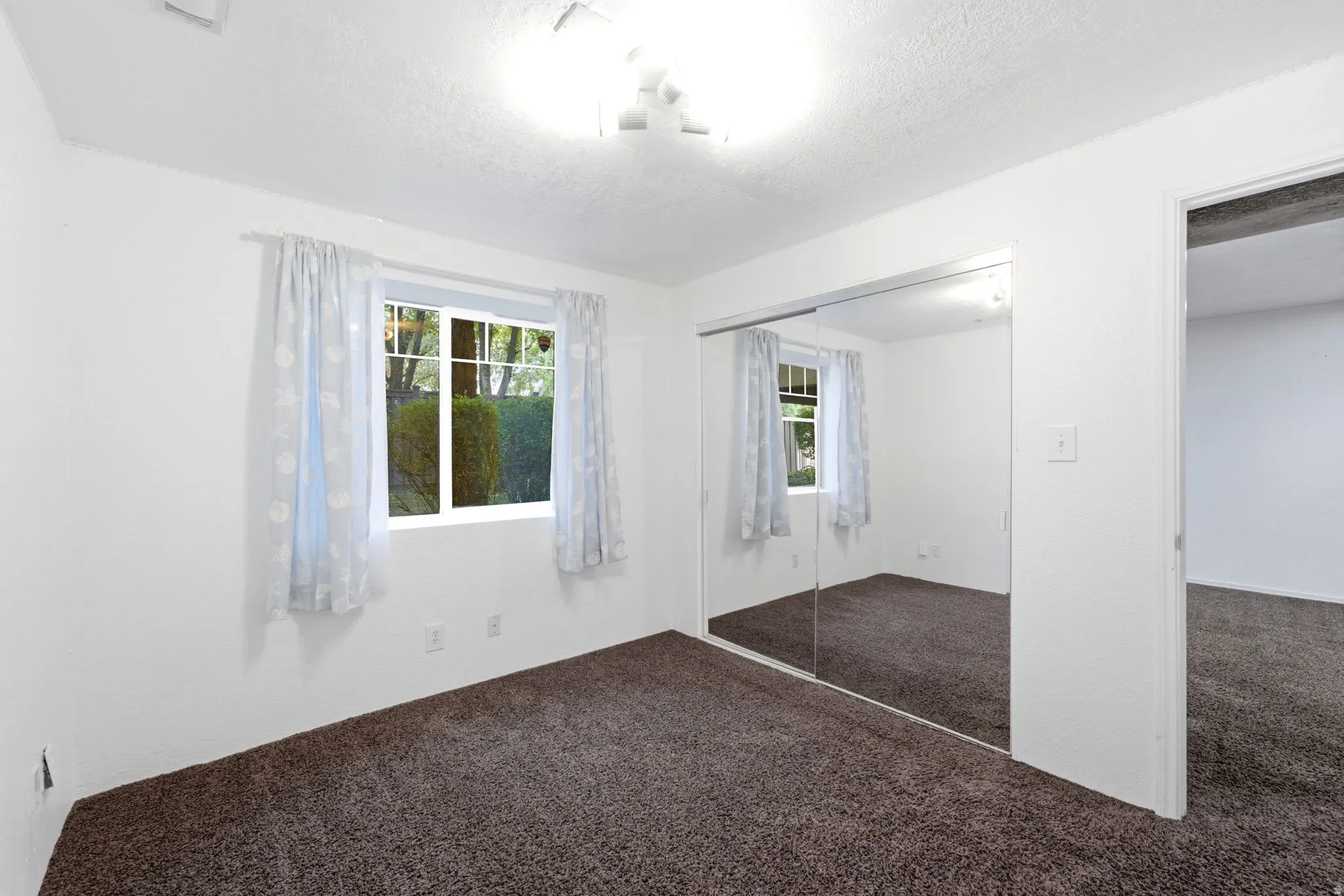 Wall-to-wall carpeting and white walls