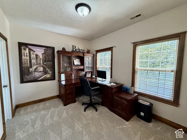 Neutral wall color complemented by wood-finish trim and doors
