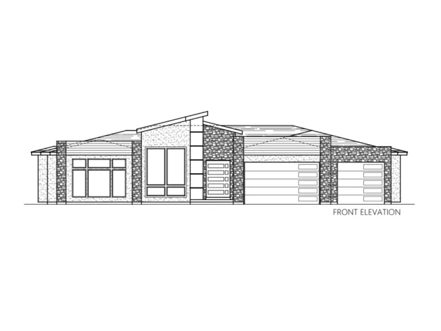 Architectural Elevation Drawing. Depicting the front facade and structural profile of the property