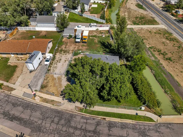 Expansive lot featuring mature trees, a paved driveway, and a fenced perimeter