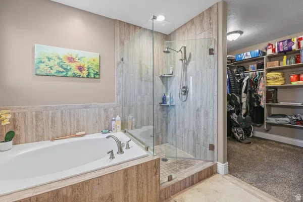 A separate walk-in shower with glass enclosure.