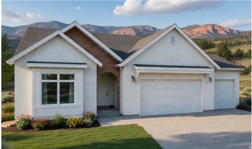 *Photos are of a previously completed home with the same or similar floor plan and are provided for reference only. This home has not yet been built. Actual finishes, colors, features, and specifications may vary.*Stucco and brick exterior with a multi-