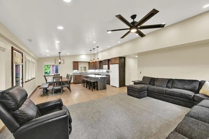 Open-concept living area with integrated kitchen and dining spaces