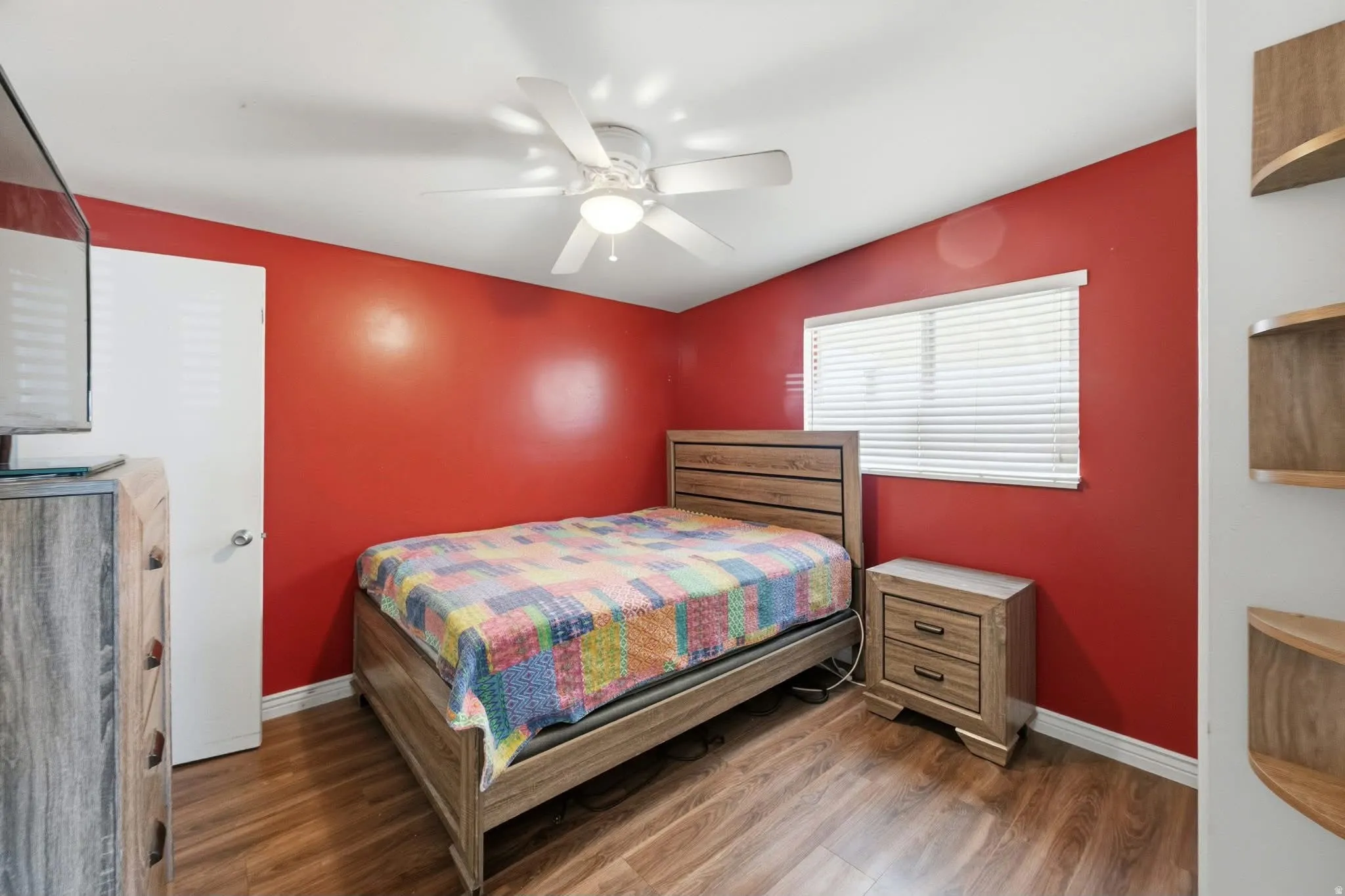 Wood-finish flooring with white trim