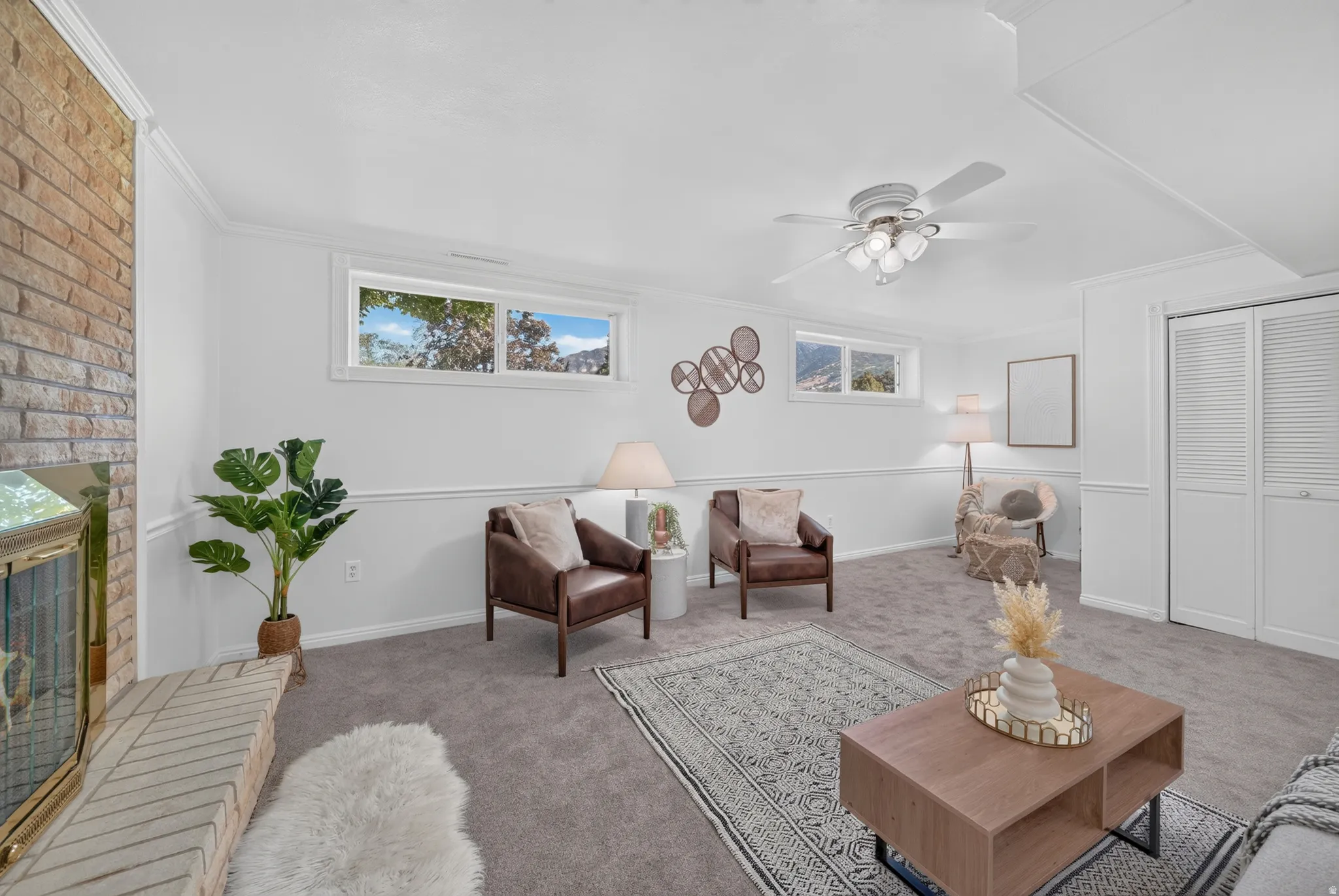Spacious living area with a reading nook