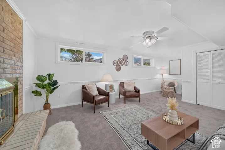Spacious living area with a reading nook