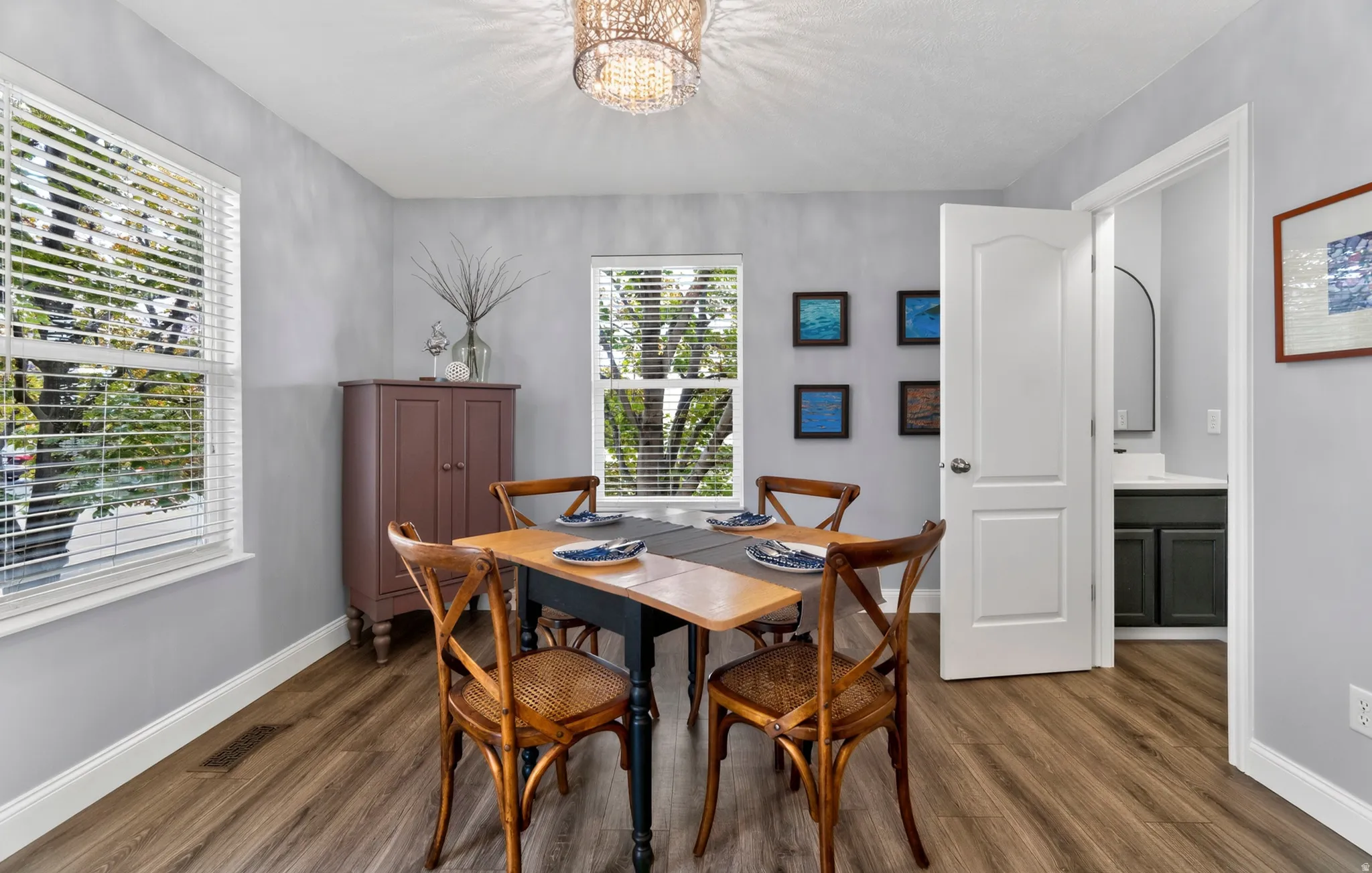 Wood-finish flooring throughout
