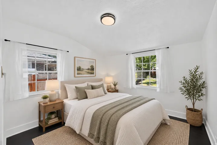 Vaulted ceiling with an attached flush-mount light fixture
