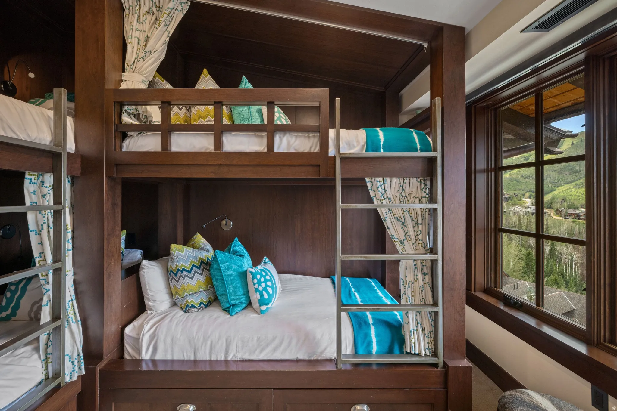 Built-in bunk beds with integrated storage drawers