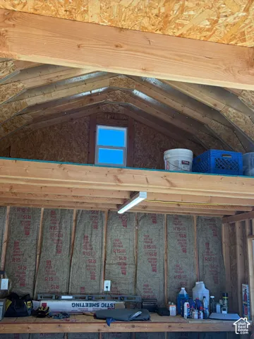 Loft area of shed for extra storage.