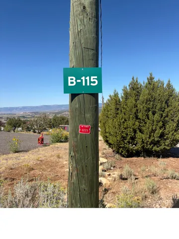 Power pole on property with lot marker