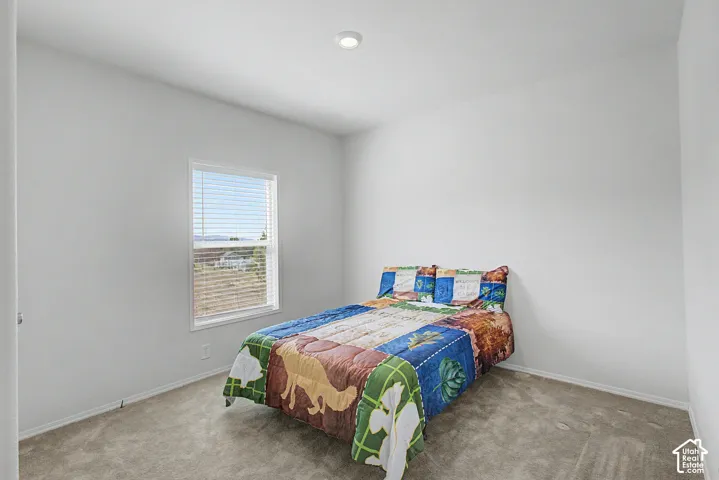 3rd Bedroom, Carpeted flooring, single window with blinds.