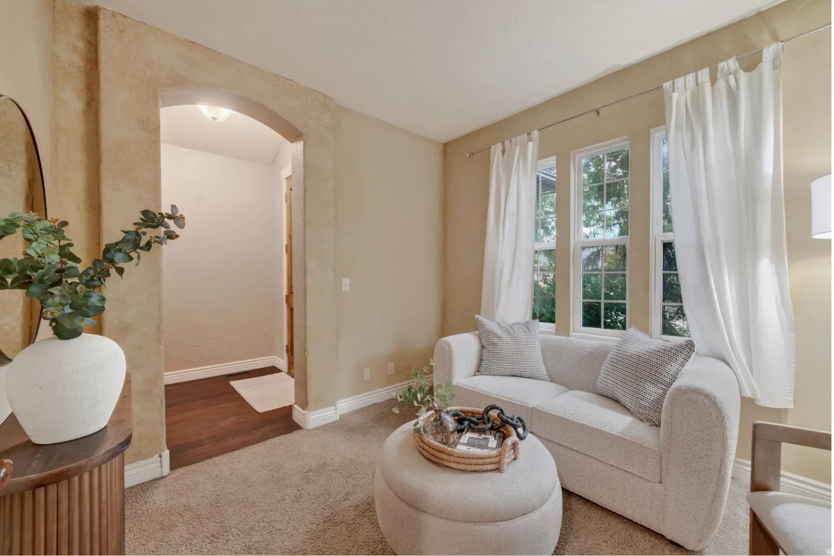 Arched entryway with textured wall finish