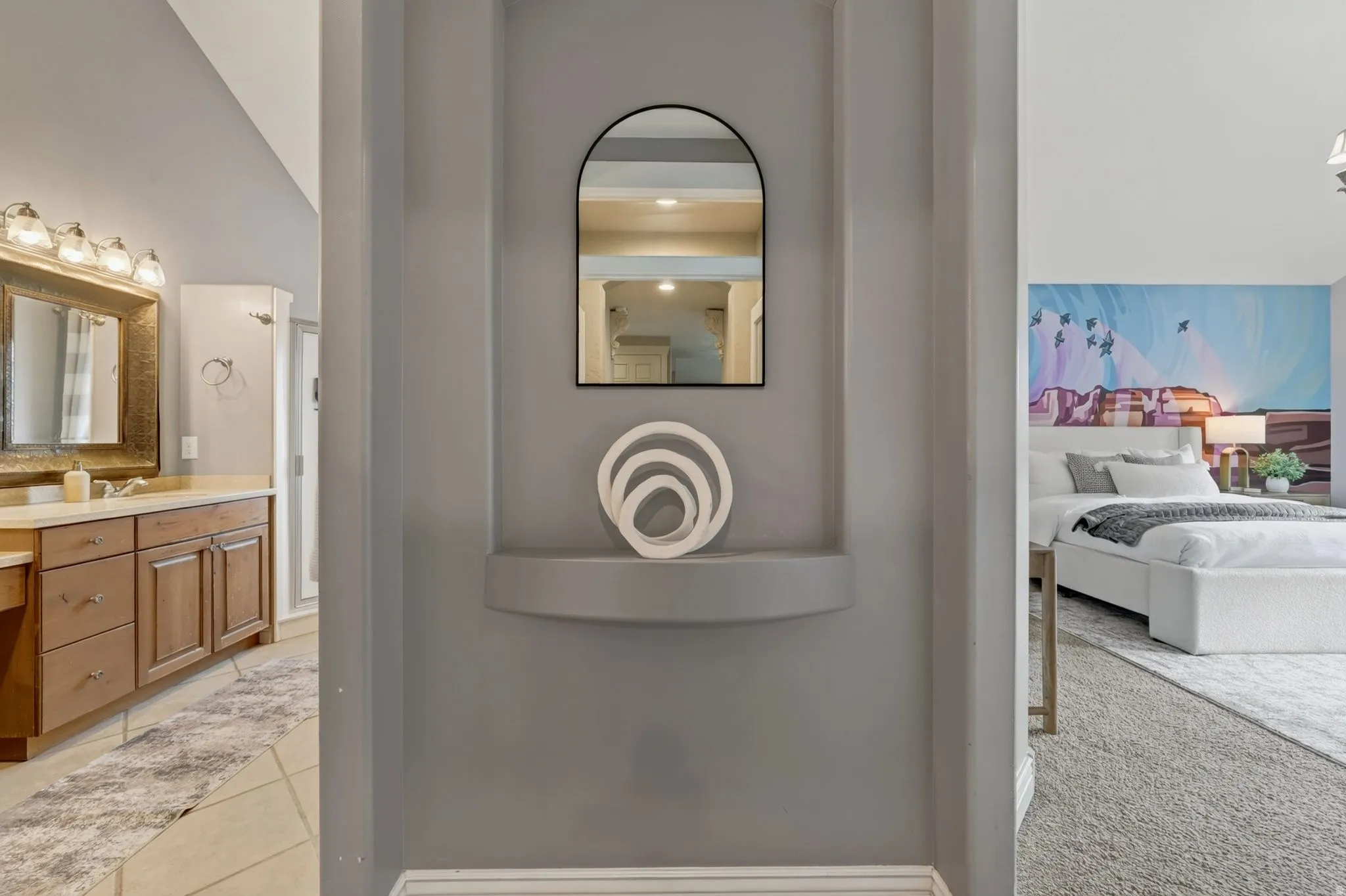 Recessed wall niche with a built-in shelf