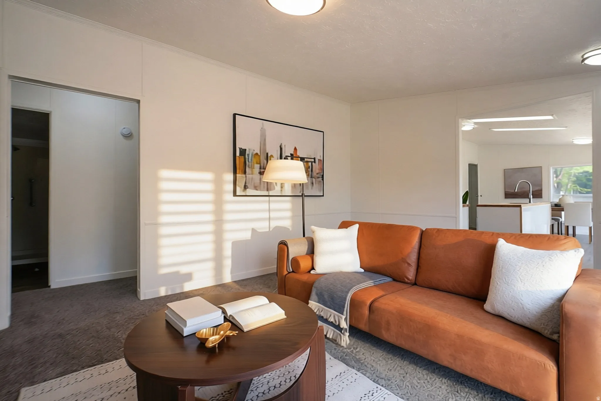 White interior walls with chair rail detailing